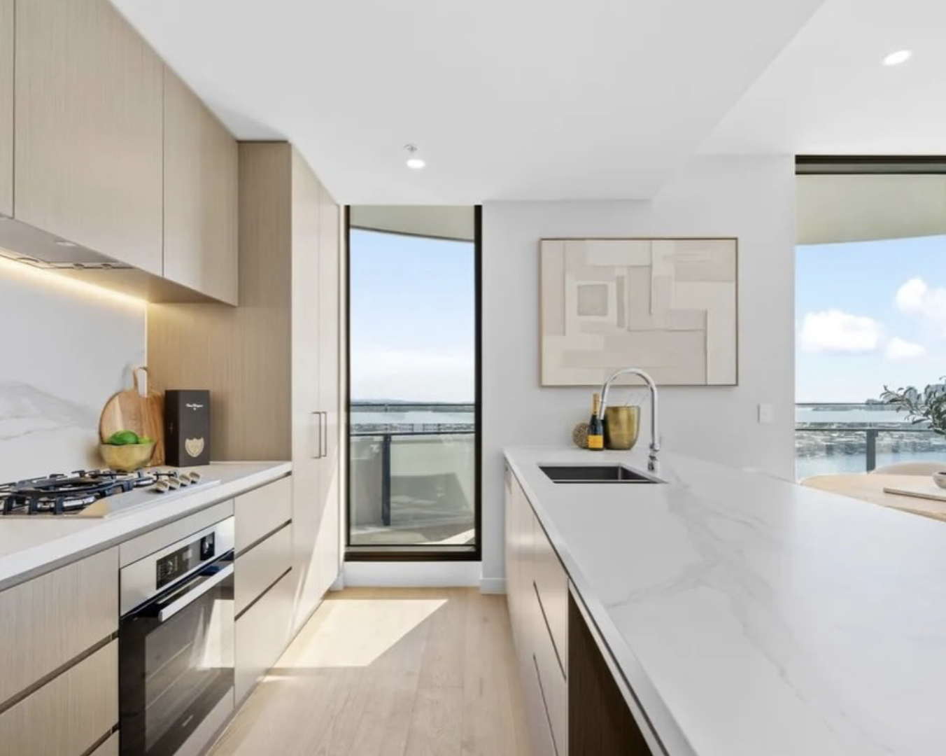 Marble and oak kitchen in a Gold Coast apartment
